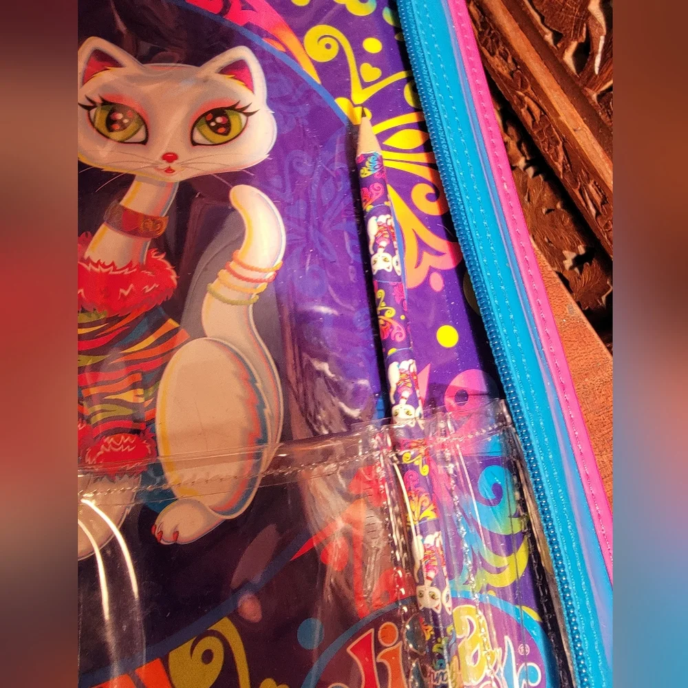 Vintage Y2K Lisa Frank Siamese Cats Roxi & Rollie Zipper 3 Ring Binder, Folders